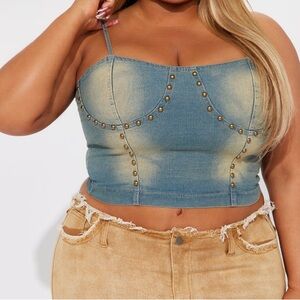 Plus Size Washed Denim Crop Top